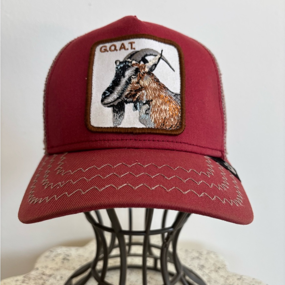 Rare HTF Goorin Bros Red The Goat G.O.A.T. Trucker Hat O/S